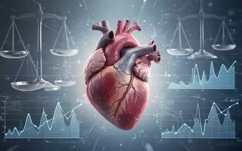 Ein stilisiertes menschliches Herz mit digitalen Datenüberlagerungen, umgeben von Waagen und medizinischen Diagrammen, die Herzgesundheit und Forschung symbolisieren. - Foto: über boerse-global.de