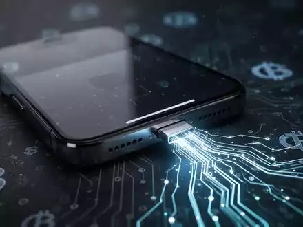 Ein Smartphone, aus dessen USB-Anschluss leuchtende digitale Linien austreten, die eine Datenpanne oder einen Exploit symbolisieren. - Foto: über boerse-global.de
