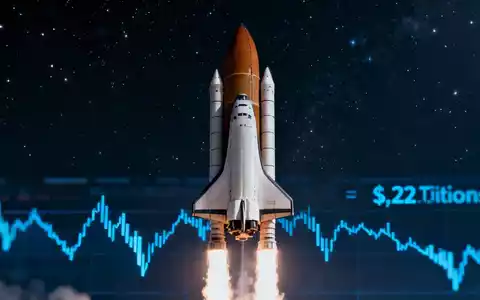 Eine Rakete startet in den Nachthimmel, mit einem subtilen digitalen Börsenticker im Vordergrund, der einen Abwärtstrend anzeigt. - Foto: über boerse-global.de