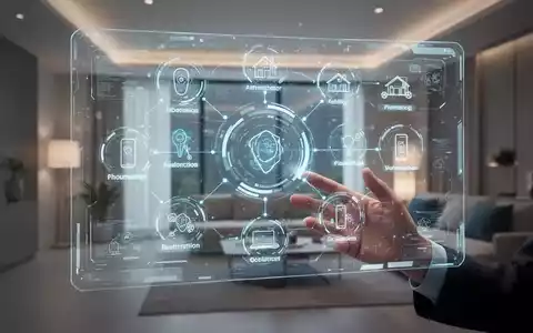 Eine Hand interagiert mit einem transparenten Bildschirm, der eine Smart-Home-Schnittstelle mit KI-gesteuerten Geräten anzeigt. - Foto: über boerse-global.de