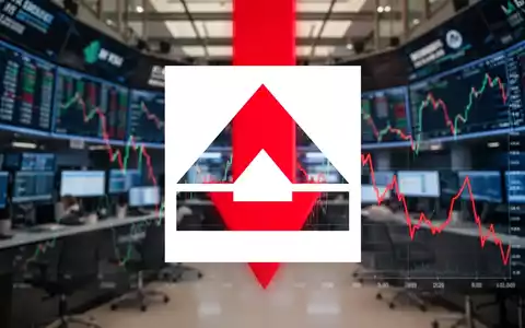 Roter Abwärtspfeil über einer verschwommenen Börsenkulisse mit negativen Kursdiagrammen, symbolisiert Aktienverlust. - Foto: über boerse-global.de