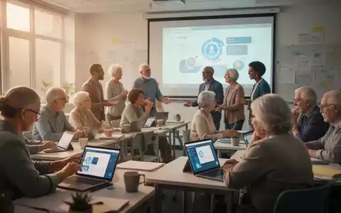 Eine vielfältige Gruppe von Erwachsenen und Senioren in einem modernen Klassenzimmer, die digitale Geräte verwenden und interagieren. - Foto: über boerse-global.de