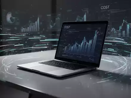 A sleek, modern laptop on a desk, surrounded by abstract digital data streams and subtle financial charts, suggesting hidden costs. - Foto: über boerse-global.de