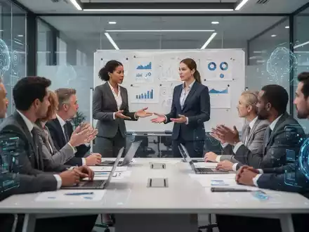 Führungskräfte in einem modernen Büro, die an einem Business-Coaching teilnehmen, mit einem Coach und strategischen Visualisierungen. - Foto: über boerse-global.de