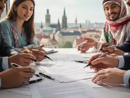 Eine Gruppe internationaler Personen bespricht Dokumente, die das komplexe deutsche Erbrecht und internationale Nachlässe symbolisieren. - Foto: über boerse-global.de