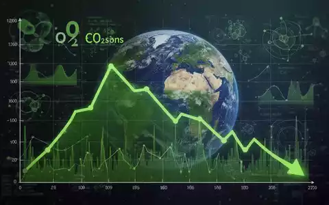 Ein stilisiertes Diagramm zeigt einen Abwärtstrend der CO2-Emissionen vor dem Hintergrund einer Weltkugel und wissenschaftlicher Daten. - Foto: über boerse-global.de