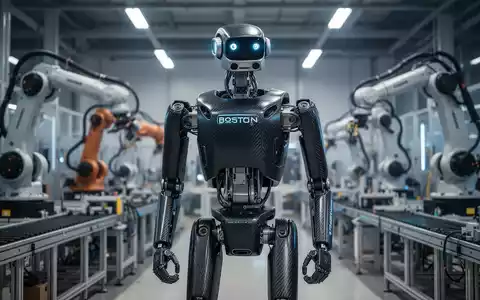 A sophisticated humanoid robot, similar to Boston Dynamics' Atlas, stands in a high-tech manufacturing facility. - Foto: über boerse-global.de