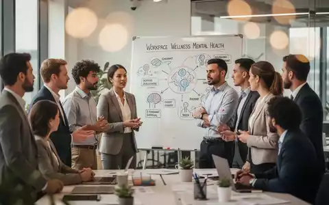 Professionelle in einem modernen Büro diskutieren Konzepte zu psychischer Gesundheit und Wiedereingliederung am Arbeitsplatz. - Foto: über boerse-global.de