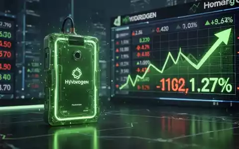 Eine grüne Wasserstoff-Brennstoffzelle neben einem Börsenticker mit starkem Kursanstieg. - Foto: über boerse-global.de