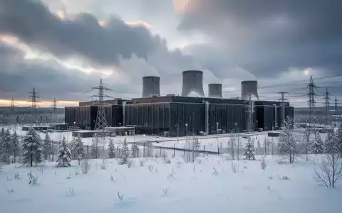 Eine riesige, moderne Rechenzentrumsanlage in einer verschneiten finnischen Landschaft mit Kühltürmen und Stromleitungen. - Foto: über boerse-global.de