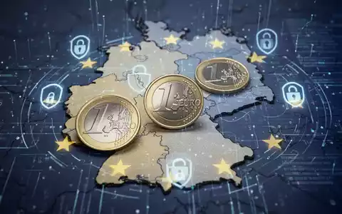 Digital euro coins overlaid on a map of Germany and the EU, symbolizing digital payment solutions and financial innovation. - Foto: über boerse-global.de
