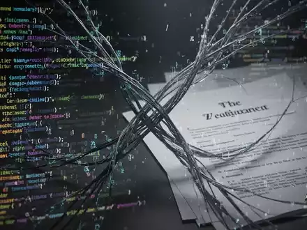 Intertwined code and legal documents representing the conflict between open-source software and AI transparency regulations. - Foto: über boerse-global.de