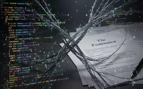 Intertwined code and legal documents representing the conflict between open-source software and AI transparency regulations. - Foto: über boerse-global.de