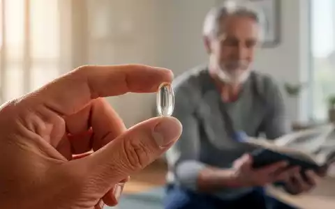 Eine Hand hält eine Omega-3-Kapsel, im Hintergrund eine verschwommene Person über 40, die sich gesund betätigt. - Foto: über boerse-global.de
