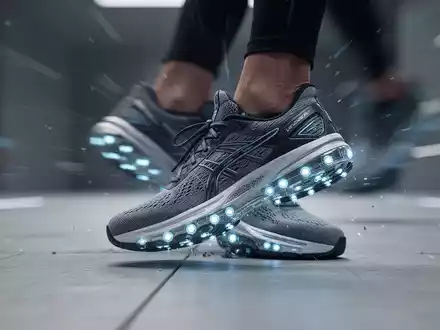 Nahaufnahme eines Fußes in einem Hightech-Sportschuh mit sichtbaren sensorischen Noppen an der Sohle, der auf einer strukturierten Oberfläche steht. - Foto: über boerse-global.de