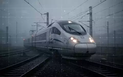 Ein stillstehender Hochgeschwindigkeitszug auf den Gleisen, umgeben von einer stimmungsvollen, filmischen Atmosphäre mit einem digitalen Raster. - Foto: über boerse-global.de