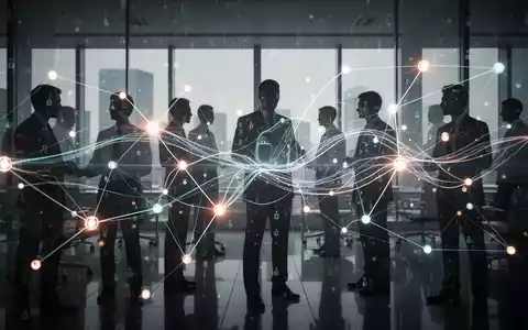 Abstrakte Darstellung von Datenfluss und Netzwerken, mit menschlichen Silhouetten, die Datenschutz und Governance symbolisieren. - Foto: über boerse-global.de