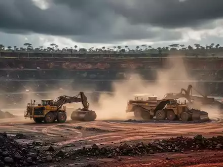 Luftaufnahme einer grossen, staubigen offenen Mine in Madagaskar unter einem bewölkten Himmel. - Foto: über boerse-global.de