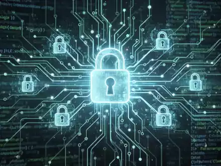 A stylized glowing neural network with digital security lock icons, representing AI-powered cybersecurity and data protection. - Foto: über boerse-global.de