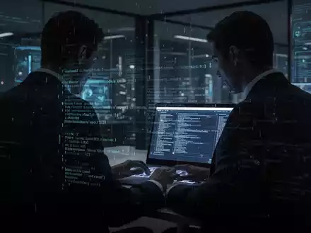 A shadowy figure types on a laptop, with digital code visible on the screen, illustrating a cybercrime scenario. - Foto: über boerse-global.de
