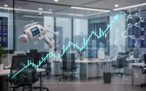 Ein stilisierter, aufwärts gerichteter Börsenchart mit dezenten medizinischen Elementen vor dem Hintergrund eines modernen Finanzbüros. - Foto: über boerse-global.de