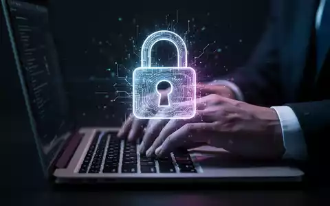 Nahaufnahme einer Hand, die auf einer Laptoptastatur tippt, mit einem leuchtenden, digitalen Schloss-Symbol auf dem Bildschirm. - Foto: über boerse-global.de