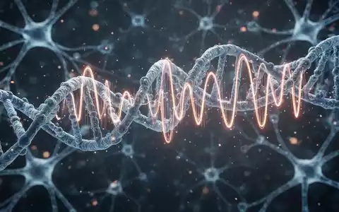 Nahaufnahme einer DNA-Doppelhelix, die sich in Gehirnwellenmuster verwandelt, mit leuchtenden Neuronen im Hintergrund. - Foto: über boerse-global.de