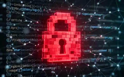 Ein stilisiertes, rot leuchtendes, verpixeltes Schloss-Symbol über verschwommenen Codezeilen, das eine Software-Sicherheitslücke darstellt. - Foto: über boerse-global.de