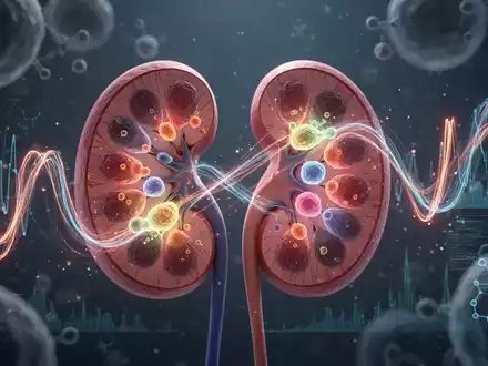 Nahaufnahme von Nierenzellen mit leuchtenden Biomarkern, die wissenschaftliche Forschung und präzisionsmedizinische Diagnostik symbolisieren. - Foto: über boerse-global.de