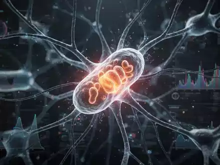 Ein stilisiertes, leuchtendes Mitochondrion im Zentrum eines komplexen neuronalen Netzes oder einer Zellstruktur auf dunklem Hintergrund. - Foto: über boerse-global.de
