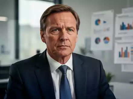 Ein nachdenklicher deutscher Politiker in einem modernen Büro, im Hintergrund verschwommen Diagramme und Dokumente. - Foto: über boerse-global.de