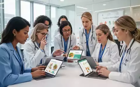 Eine Gruppe von Ernährungsberatern und Diätassistenten arbeitet in einem modernen Büro zusammen, mit Fokus auf digitale Geräte. - Foto: über boerse-global.de
