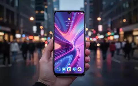 A modern smartphone, possibly a Redmi 17C, held in a hand with a blurred city street in the background. - Foto: über boerse-global.de