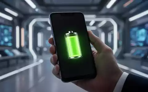 Ein modernes Smartphone mit leuchtendem Bildschirm, der ein Batteriesymbol anzeigt, gehalten von einer Hand in einem Tech-Umfeld. - Foto: über boerse-global.de