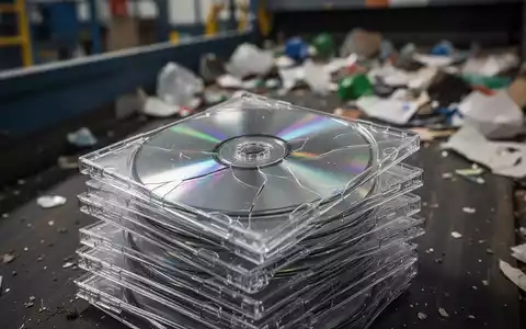 Nahaufnahme eines Stapels transparenter CD-Hüllen aus Kunststoff mit einem unscharfen Hintergrund einer Recyclinganlage. - Foto: über boerse-global.de
