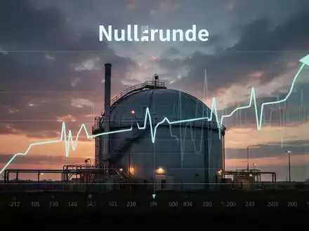 Eine Biogasanlage in der Dämmerung mit einer subtilen digitalen Null-Linie, die Stagnation für das Geschäftsjahr 2025 symbolisiert. - Foto: über boerse-global.de
