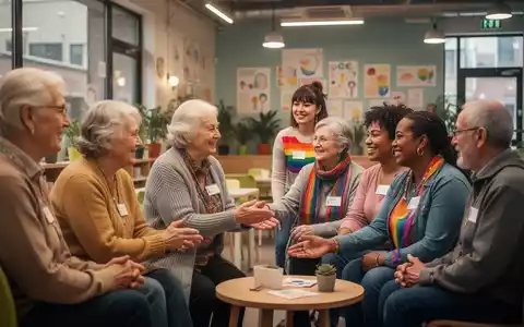 Eine vielfältige Gruppe von Menschen, darunter ältere und jüngere Personen aus der LGBTIQ+-Gemeinschaft, in einem Gemeinschaftszentrum. - Foto: über boerse-global.de