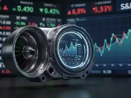 Eine stilvolle Darstellung eines modernen Luft- und Raumfahrtbauteils, das Stärke und Präzision symbolisiert, mit einem angedeuteten Finanzdiagramm im Hintergrund. - Foto: über boerse-global.de