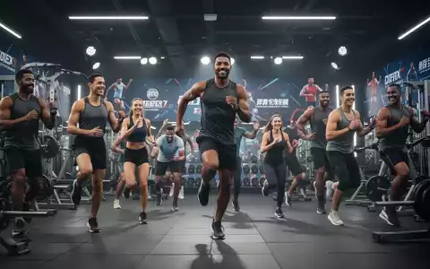 Eine Gruppe von Menschen trainiert in einem modernen Fitnessstudio, während im Hintergrund ein Fußballspiel auf einem Bildschirm läuft. - Foto: über boerse-global.de
