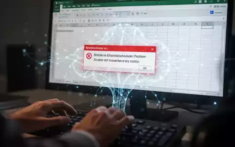 A close-up of a computer screen showing an Excel spreadsheet with an error message, with a subtle AI graphic overlay. - Foto: über boerse-global.de