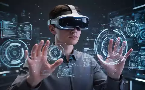 A person wearing a Samsung Galaxy XR headset, interacting with virtual elements in a futuristic setting. - Foto: über boerse-global.de