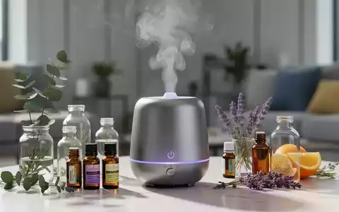 Ein moderner, wasserloser Diffusor für ätherische Öle, umgeben von Flaschen mit Ölen wie Eukalyptus und Lavendel, in einem sauberen Raum. - Foto: über boerse-global.de