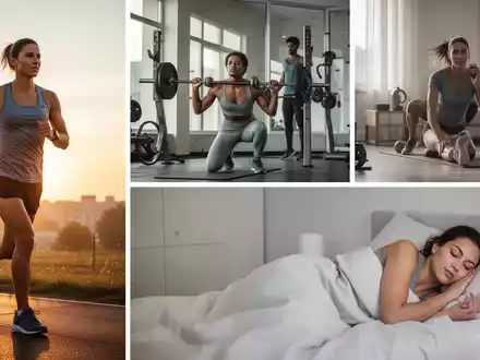 Eine Person joggt bei Sonnenaufgang, eine andere macht Krafttraining und eine dritte schläft friedlich in einem minimalistischen Schlafzimmer. - Foto: über boerse-global.de