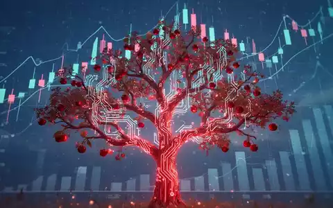 Ein stilisierter Kirschbaum mit leuchtenden Zweigen aus Leiterplatten, der in einen Himmel voller steigender Börsenkurse ragt. - Foto: über boerse-global.de
