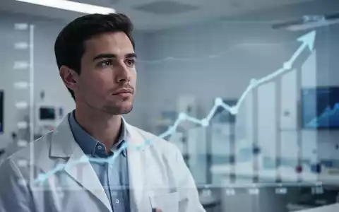 Ein junger Erwachsener betrachtet nachdenklich eine digitale Grafik mit einem steigenden Trend in einem medizinischen Umfeld. - Foto: über boerse-global.de