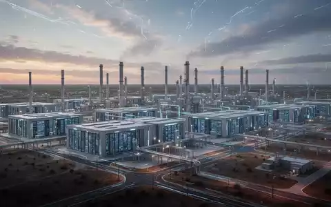 A vast, futuristic data center complex with integrated natural gas power infrastructure under a wide West Texas sky. - Foto: über boerse-global.de