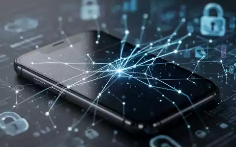 Ein modernes Smartphone mit einem Display, das abstrakte, leuchtende Linien und Knoten zeigt, die KI und Datenschutz symbolisieren. - Foto: über boerse-global.de