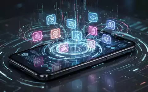 A smartphone screen showing a holographic AI interface with interconnected app icons and data streams, symbolizing advanced automation. - Foto: über boerse-global.de