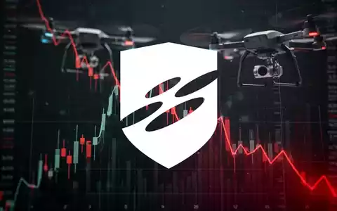 Abstürzender Börsenchart mit angedeuteten Drohnen-Elementen im Hintergrund, symbolisiert den Kursrückgang trotz guter Zahlen. - Foto: über boerse-global.de