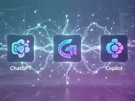Digital representation of three interconnected AI logos (ChatGPT, Gemini, Copilot) symbolizing multi-vendor AI workflows and education. - Foto: über boerse-global.de